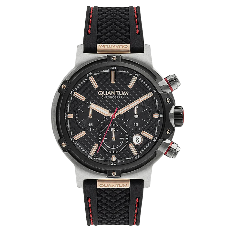 Quantum Chronograph Black Strap Black Dial Sporty Date Watch HNG956.351