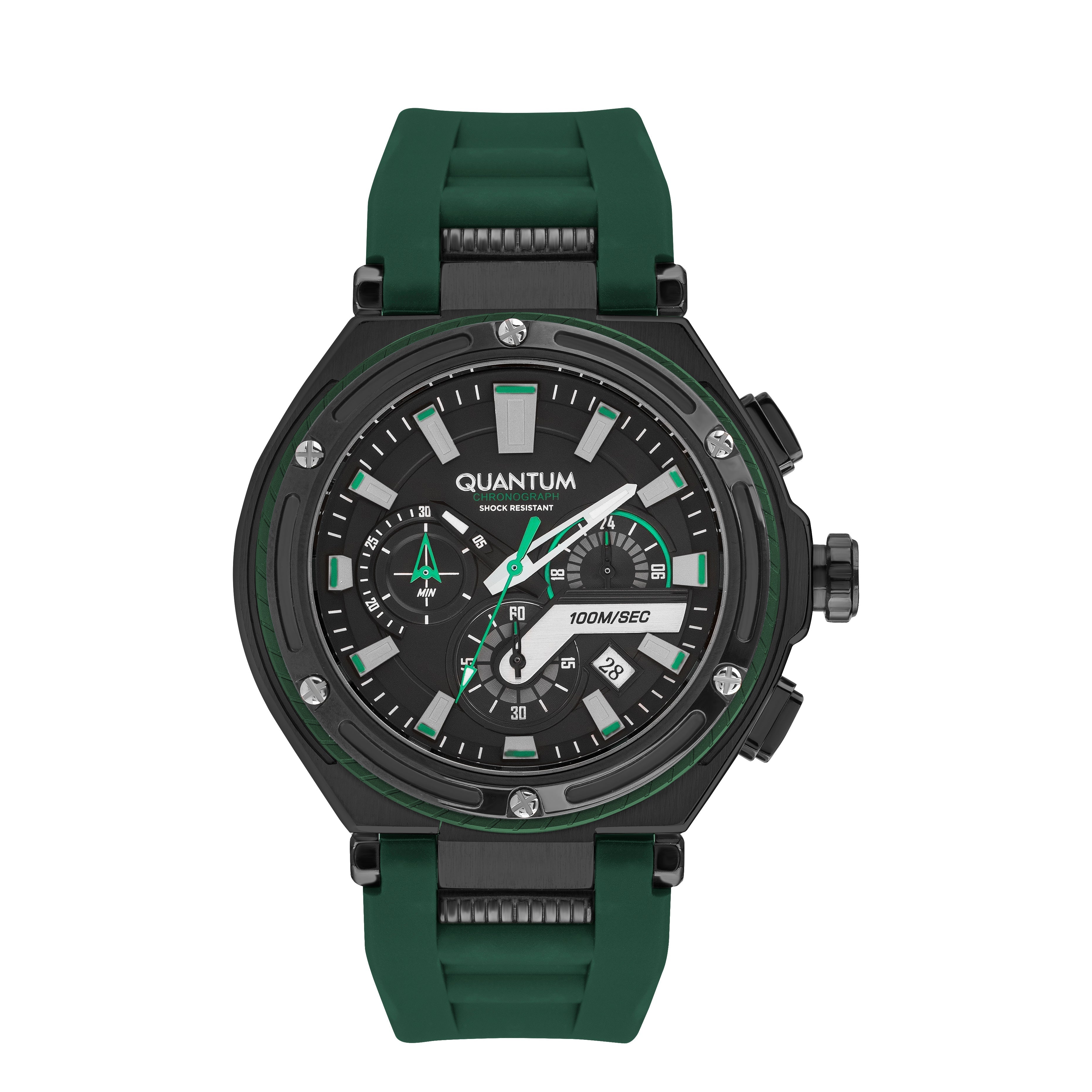 Quantum Hunter Chronograph Green Strap Black Dial Date Watch HNG1010.656 Main image
