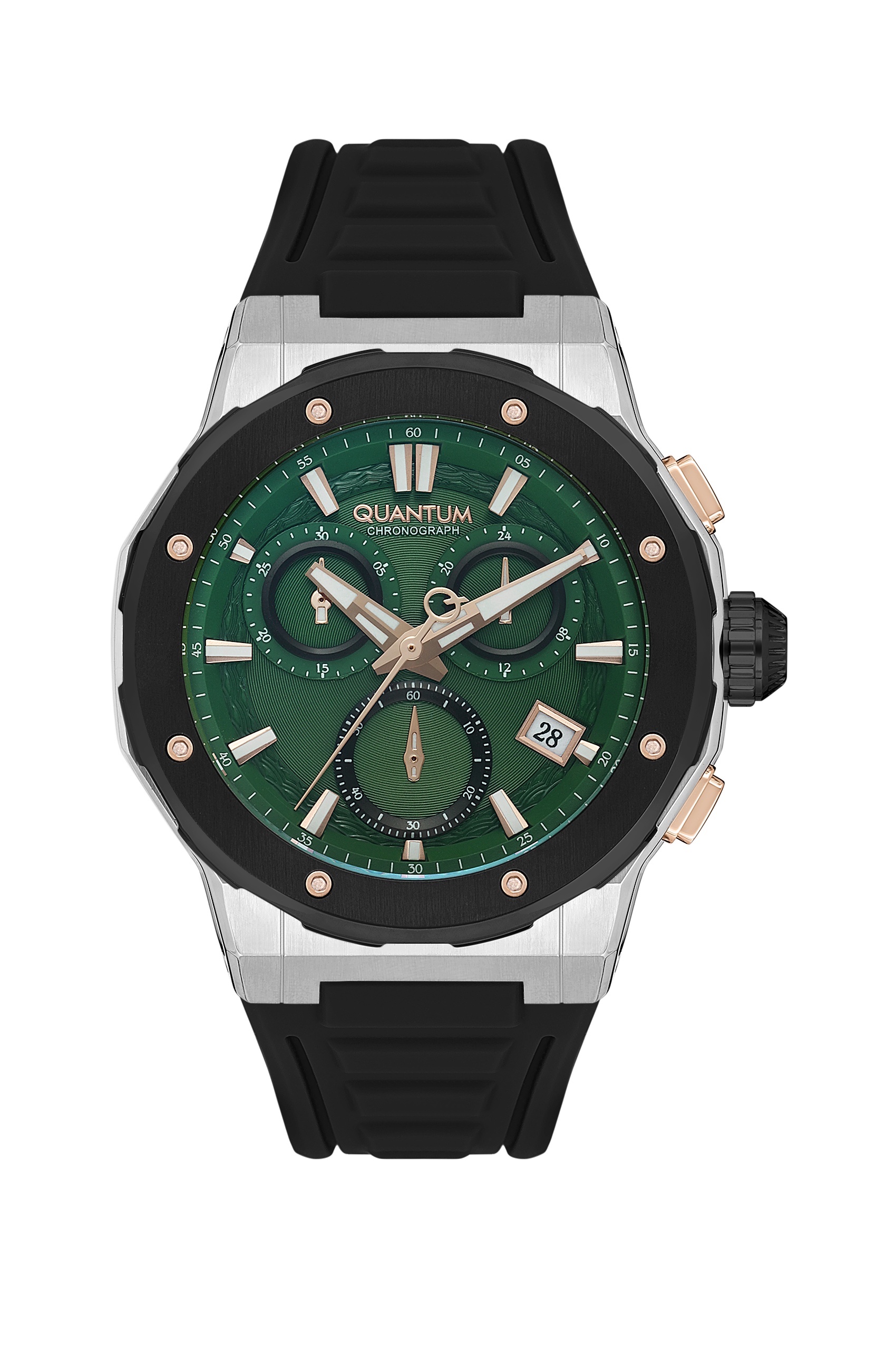Quantum Hunter Chronograph Green Dial Black Strap Date Watch HNG1082.371 Main image