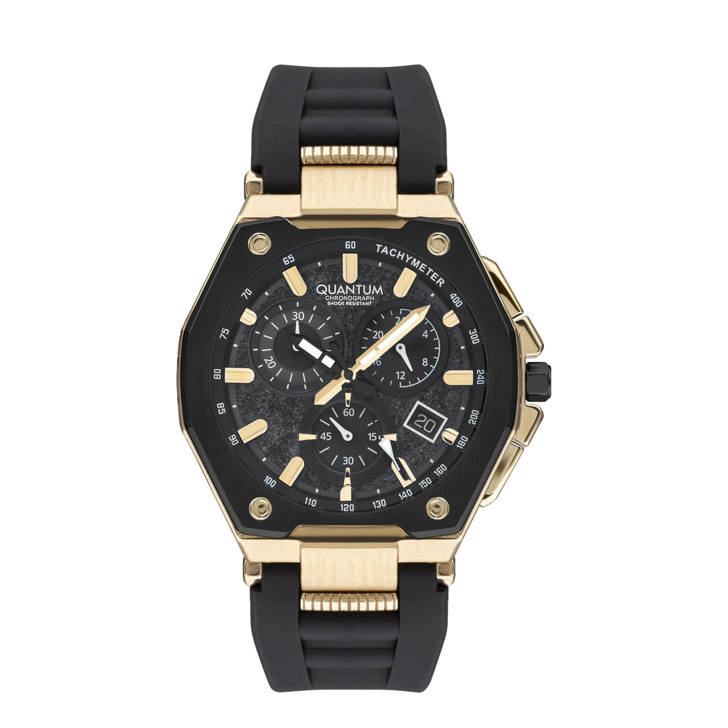 Quantum Chronograph Black Dial Gold Case Strap Watch PWG1005.151