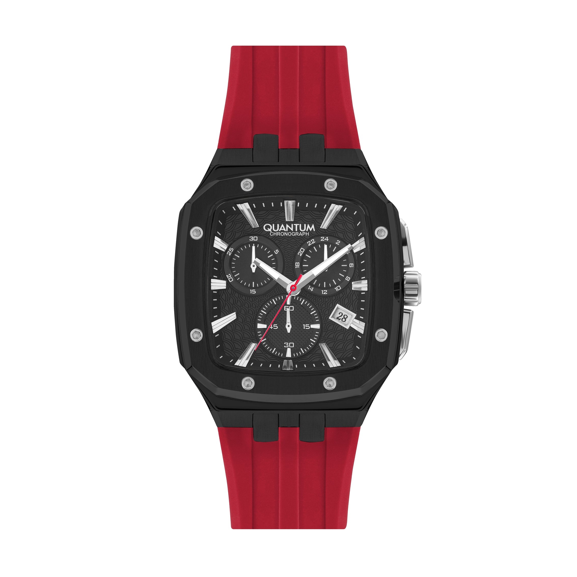 Quantum Chronograph Black Dial Red Strap Square Watch HNG1033.658 Main image
