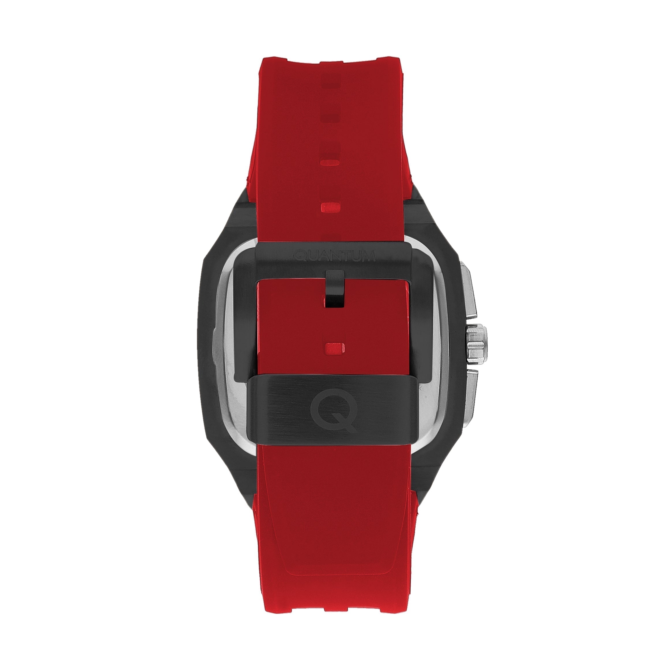 Quantum Chronograph Black Dial Red Strap Square Watch HNG1033.658