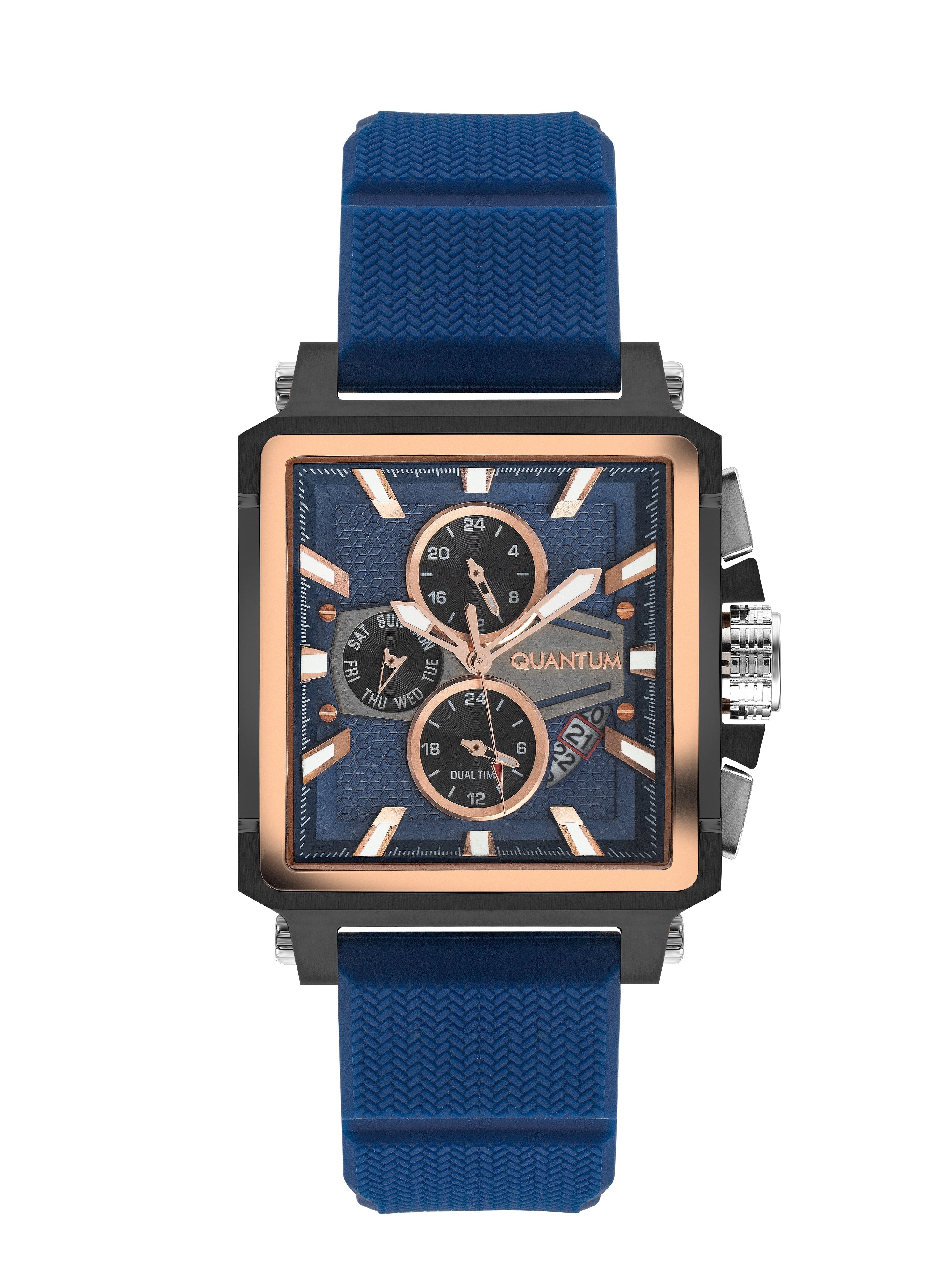 Quantum Multifunction Blue Dial Blue Strap Square Watch HNG969.090 Main image