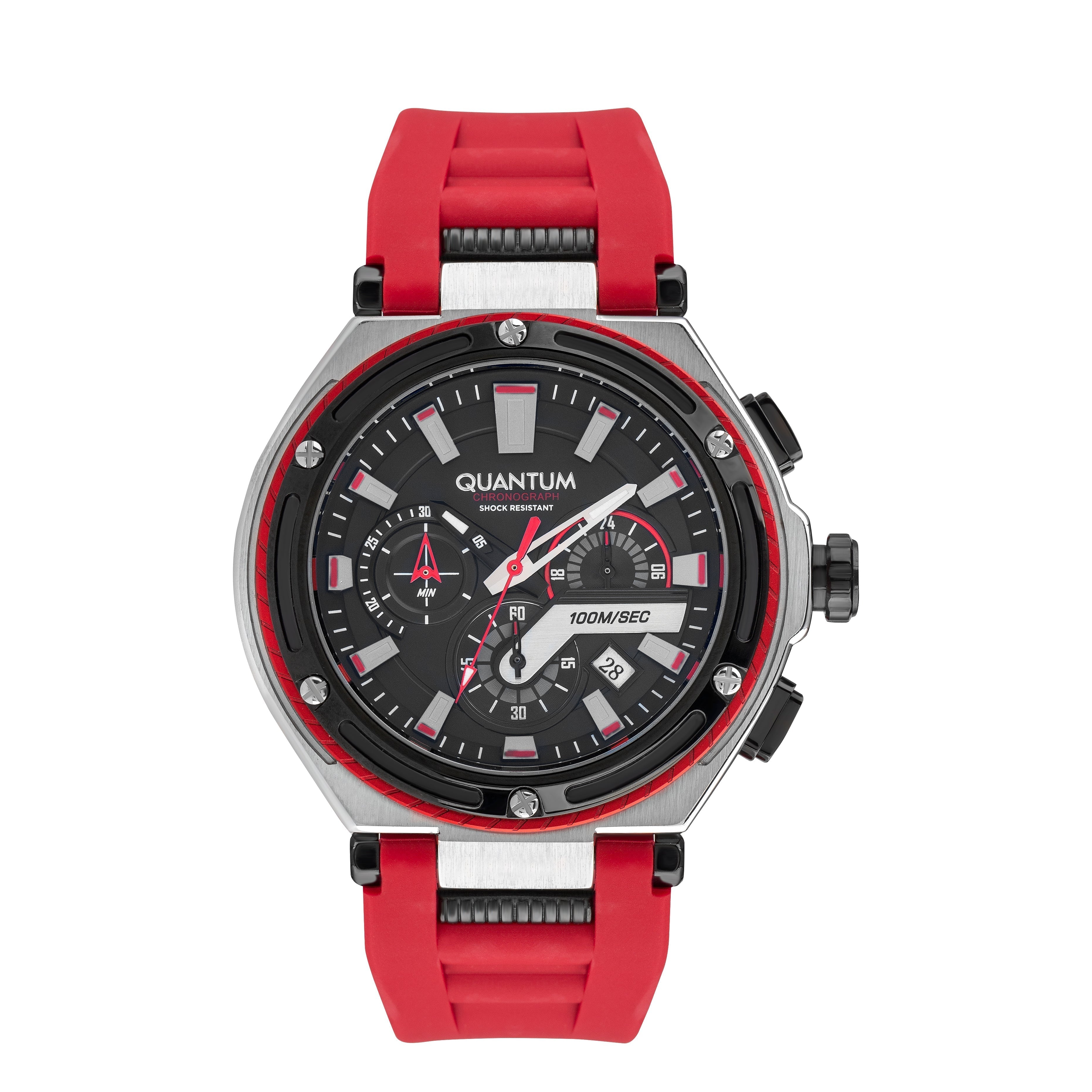Quantum Chronograph Red Strap Black Dial Date Watch HNG1010.359 Main image