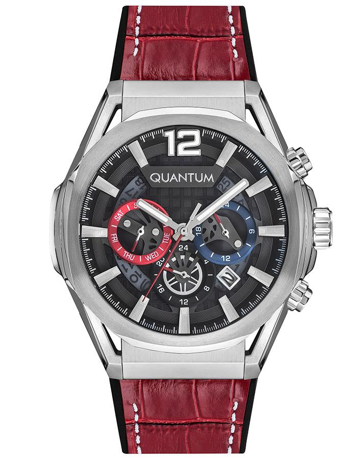 Quantum MultiFunction Calendar Gunmetal Dial Red Silicon strap Watch PWG970.358 Main image