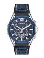 Quantum Powertech Blue Dial Blue Leather Chronograph Silver Case Watch PWG970.699