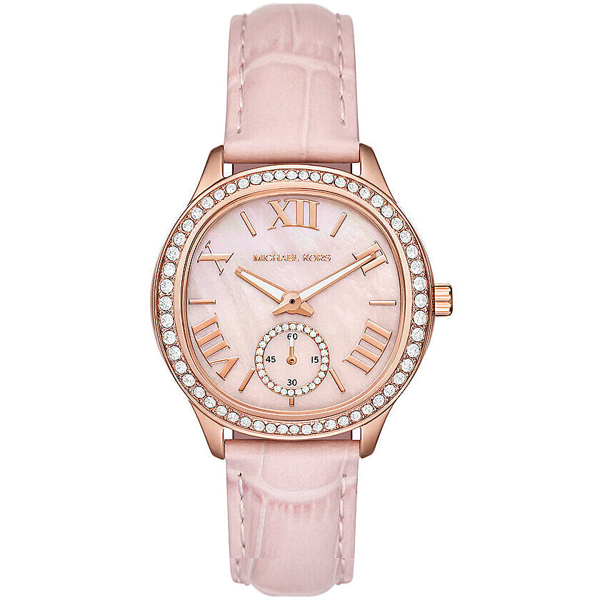 Michael Kors Sage Pavé MOP Dial and Pink Leather Strap Women's Watch - MK4820 Hoofdafbeelding