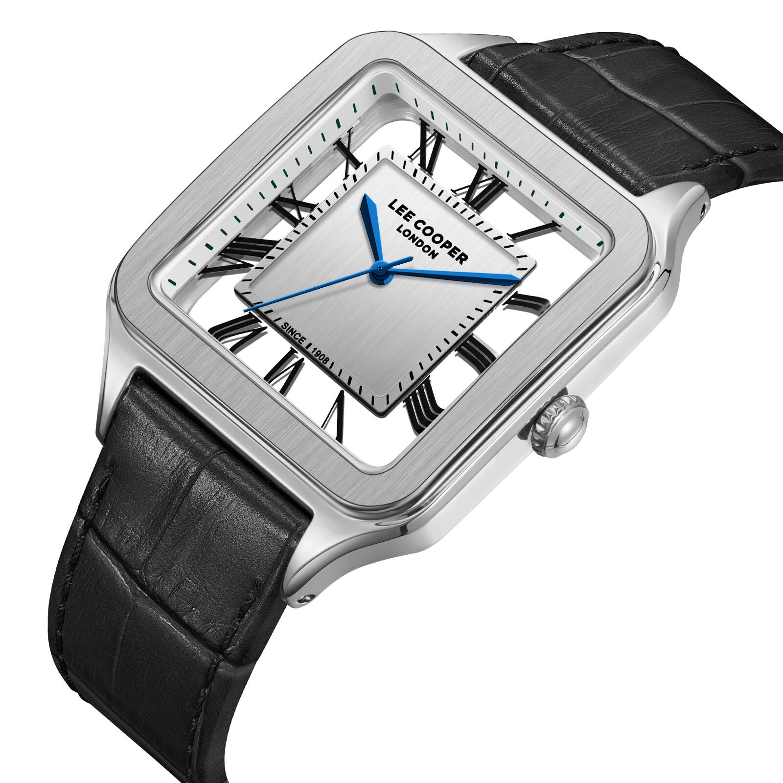 Lee Cooper Square Classic Silver Dial Black Genuine Leather Silver Watch - LC08277.331 Secundaire afbeelding