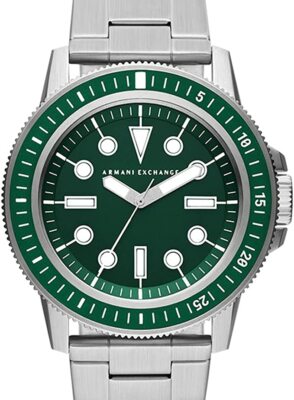 Armani Exchange Leonardo Green Dial Silver Watch - AX1860