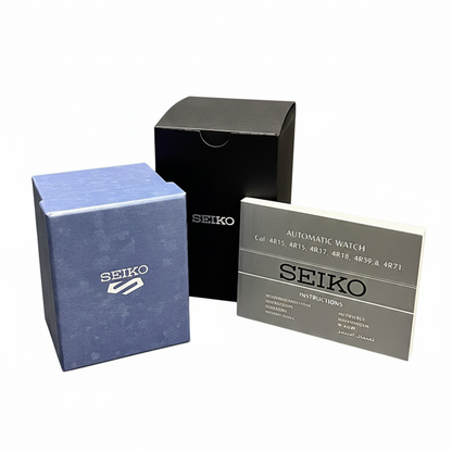 Seiko Prospex Speedtimer SSC931 retail box with blue and black packaging and instruction manual