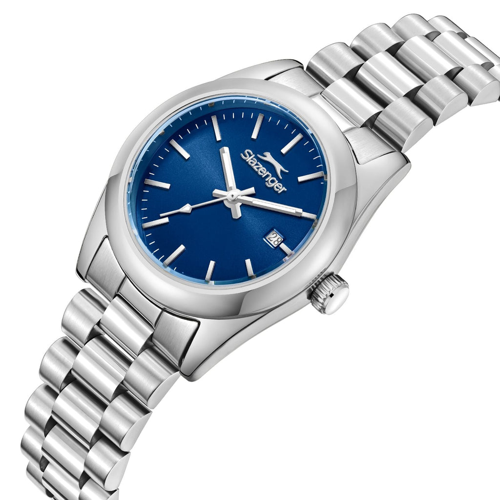Slazenger Blue Dial Day Date Window Silver Watch - SL.09.2473.3.03