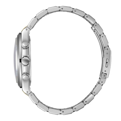 Slazenger watch side view showing chronograph pushers and two-tone bracelet construction