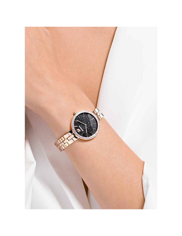 Swarovski Crystal Rose Sparkling Pave Black Dial Rose Gold Tone Women's Watch 5517797