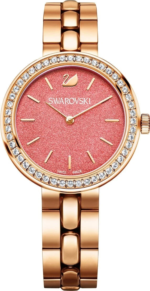 Swarovski City 34mm Coral Dial Rose Gold-Tone Crystal Women's Watch 5182250