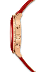 Swarovski Octea Lux Chrono Faceted Crystal Bezel Red Dial Rose Gold Tone Women's Watch 5646975