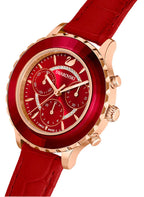 Swarovski Octea Lux Chrono Faceted Crystal Bezel Red Dial Rose Gold Tone Women's Watch 5646975