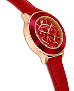Swarovski Octea Lux Chrono Faceted Crystal Bezel Red Dial Rose Gold Tone Women's Watch 5646975