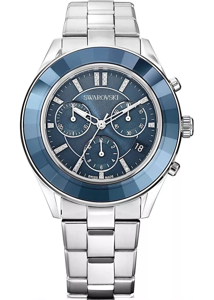 Swarovski Octea Lux Sport Faceted Crystal Bezel Blue Dial Silver Steel Unisex Watch 5610481 Main image