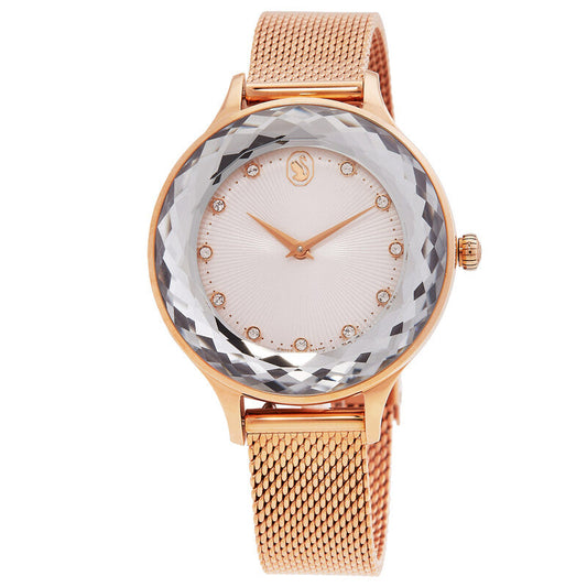 Swarovski Dextera 33mm White Dial Rose Gold-Tone Mesh Pavé Women's Watch 5650011