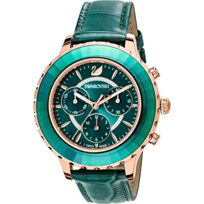 Swarovski Octea Lux Chrono Green Dial Green Leather Strap Women's Watch 5452498