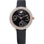 Swarovski Crystal Frost Black Dial Black Leather Strap Women's Watch 5484058
