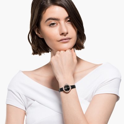 Swarovski Crystalline Aura Pave Ring Black Dial Rose Gold Tone Women's Watch 5552421