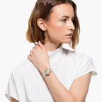 Swarovski Crystalline Aura Pave Ring Ivory Dial Rose Gold Tone Women's Watch 5552424