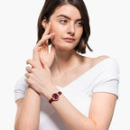 Swarovski Crystalline Aura Pave Ring Burgundy Dial Rose Gold Tone Women's Watch 5552780