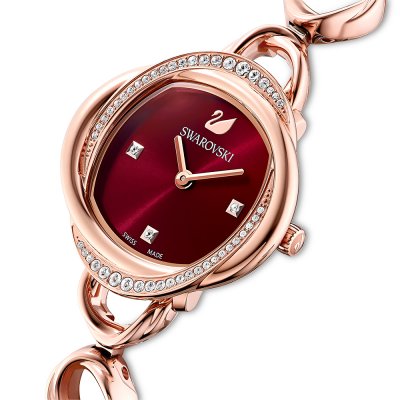 Swarovski Crystalline Aura Pave Ring Burgundy Dial Rose Gold Tone Women's Watch 5552783