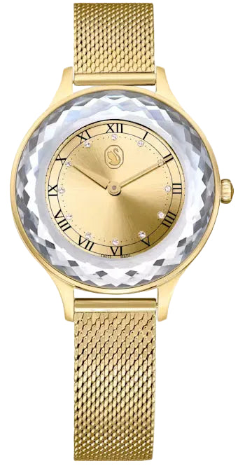 Swarovski Octea Nova Sapphire Glass Bezel Gold Dial Gold Mesh Strap Women's Watch 5649993 Main image