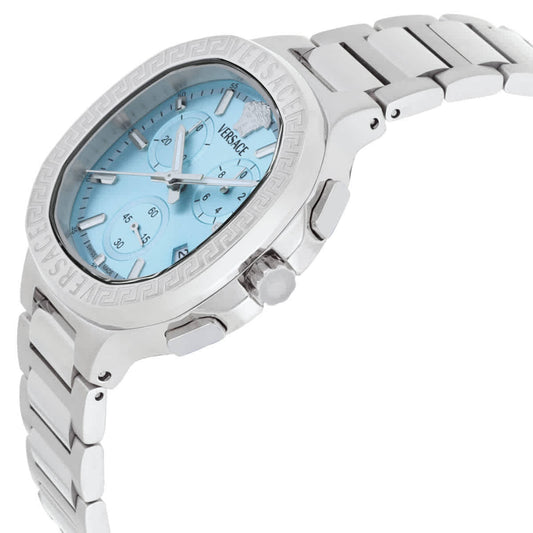Versace V-Chrono 40mm Turquoise Dial Silver-Tone Chronograph Unisex Watch VEVCA0324