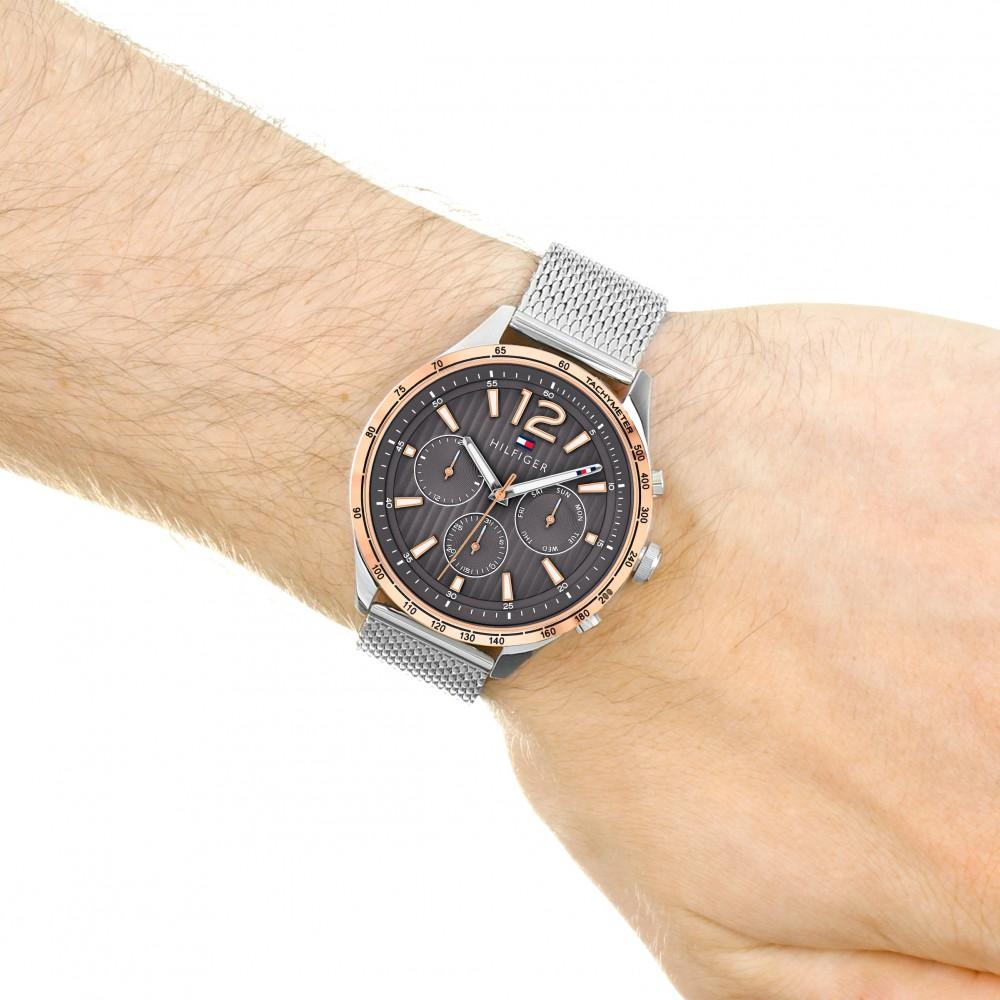 Tommy Hilfiger Gavin Multifunction Grey Dial Silver Mesh Men's Watch - 1791466