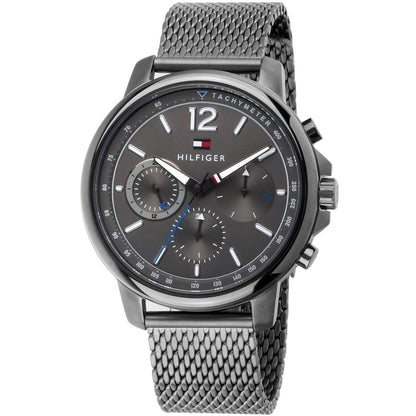 Tommy Hilfiger chronograph watch with grey dial and stainless steel mesh strap