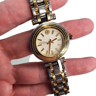 Tory Burch Classic T Watch Two Tone Yellow Gold Silver Women's Watch TBW9014
