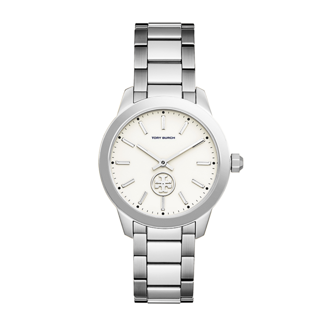 Tory Burch Collins Silver Stainless Steel White Dial Women's Watch TBW1301 Hoofdafbeelding