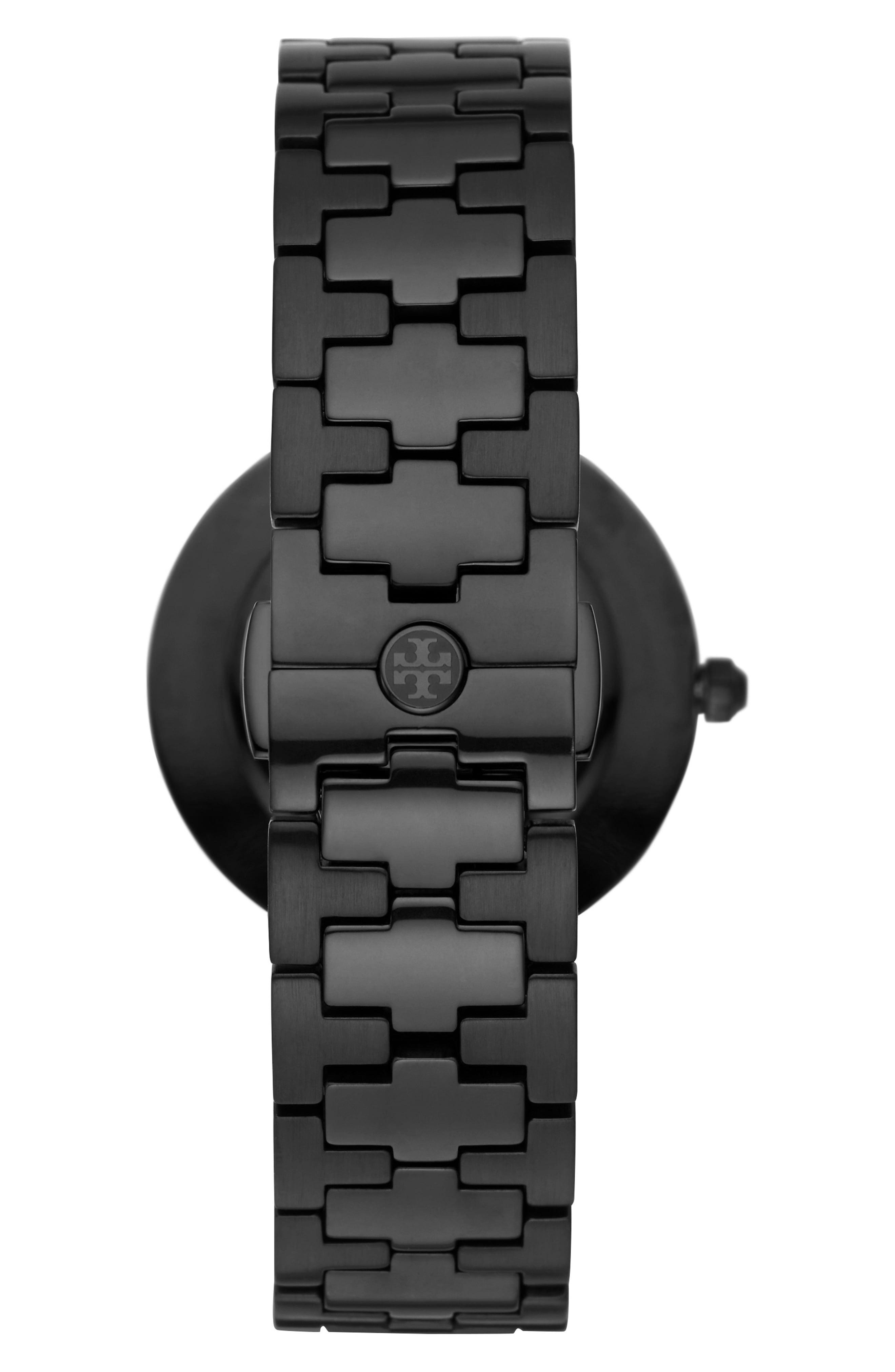 Tory Burch Reva Black Stainless Steel Gold Logo Dial  Women's Watch TBW4039
