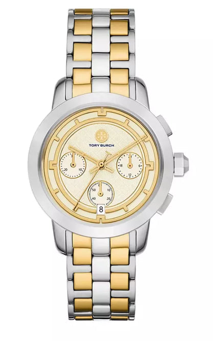 Tory Burch TBW1052 two-tone chronograph women's watch with cream dial and gold/silver bracelet