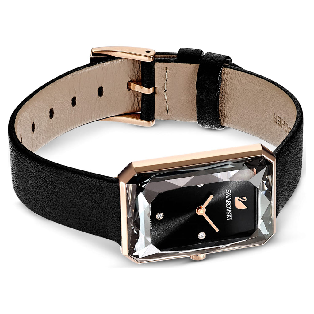 Swarovski Uptown Rectangular Case Black Dial Black Leather Strap Women's Watch 5547710