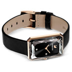 Swarovski Uptown Rectangular Case Black Dial Black Leather Strap Women's Watch 5547710