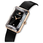 Swarovski Uptown Rectangular Case Black Dial Black Leather Strap Women's Watch 5547710