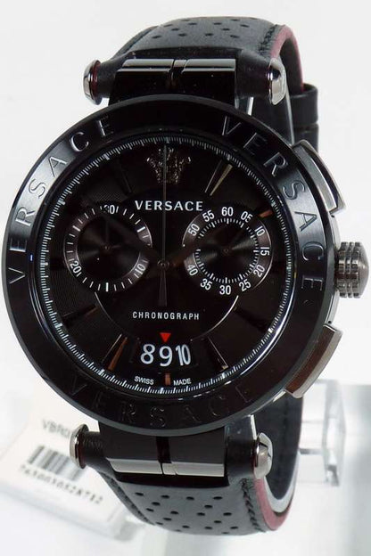 Versace Aion 45mm Black Dial Black Leather Chronograph Men's Watch VBR030017