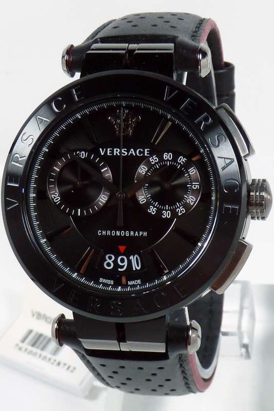 Versace Aion 45mm Black Dial Black Leather Chronograph Men's Watch VBR030017