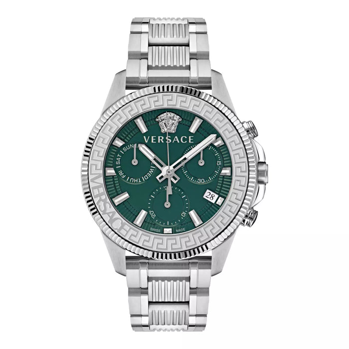 Versace Greca Action Chronograph Quartz Green Dial Silver Steel Strap Men's Watch - VE3J00422 Main image