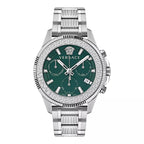Versace Greca Action Chronograph Quartz Green Dial Silver Steel Strap Men's Watch - VE3J00422