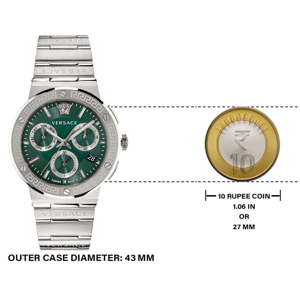 Versace Greca Logo Chrono Green Dial Silver Steel Strap Men's Watch - VEZ900121