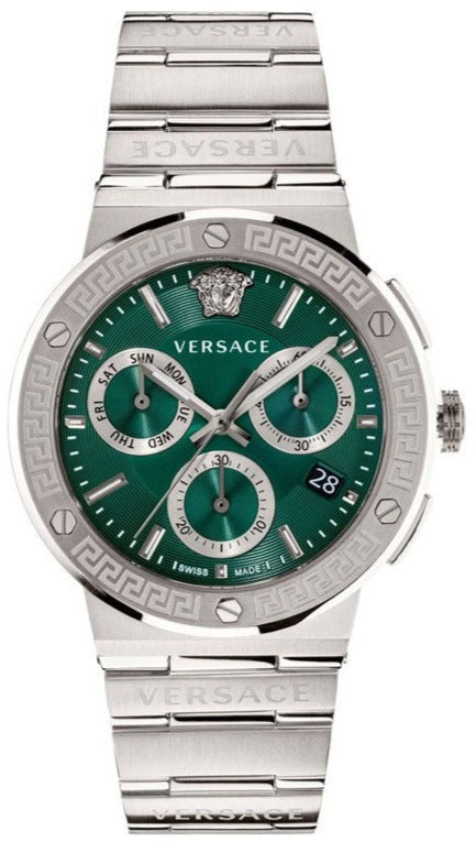 Versace Greca Logo Chrono Green Dial Silver Steel Strap Men's Watch - VEZ900121 Hoofdafbeelding