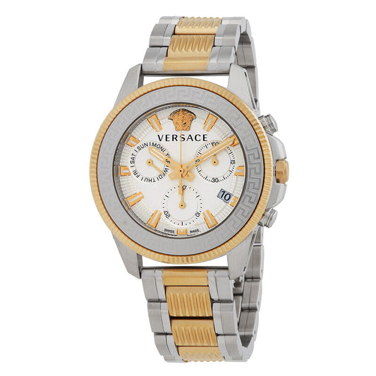 Versace Greca Action 45mm White Dial Two-Tone Chronograph Men's Watch VE3J00522