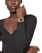 Versace Greca Black Dial Gold Steel Strap Women's Watch - VEVH00820