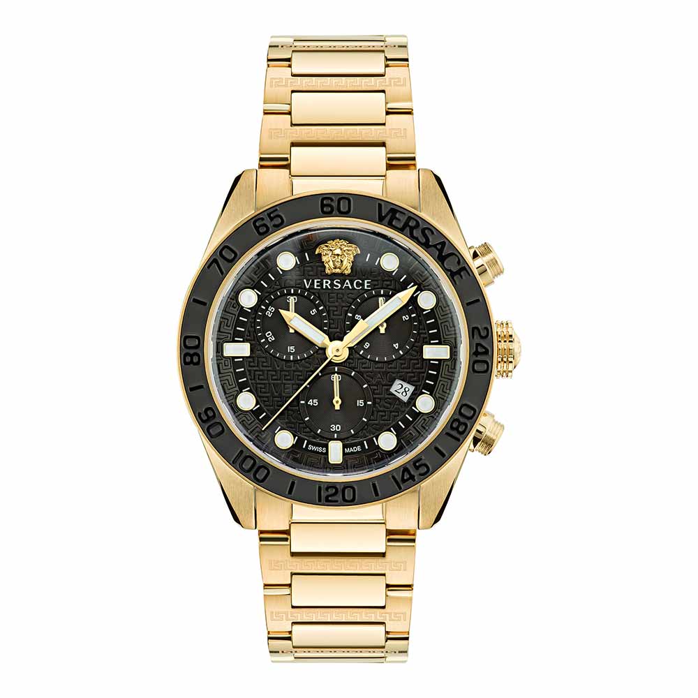 Versace Greca Dome Chronograph Black Dial All Gold Swiss Movt Watch - VE6K00523 Hoofdafbeelding