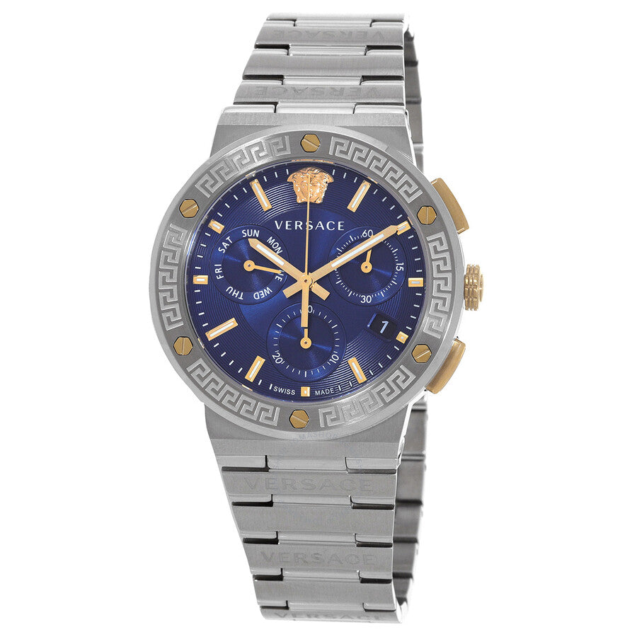Versace Greca Logo Chronograph Swiss Movt Blue Dial Silver Watch - VEZ900221 Main image